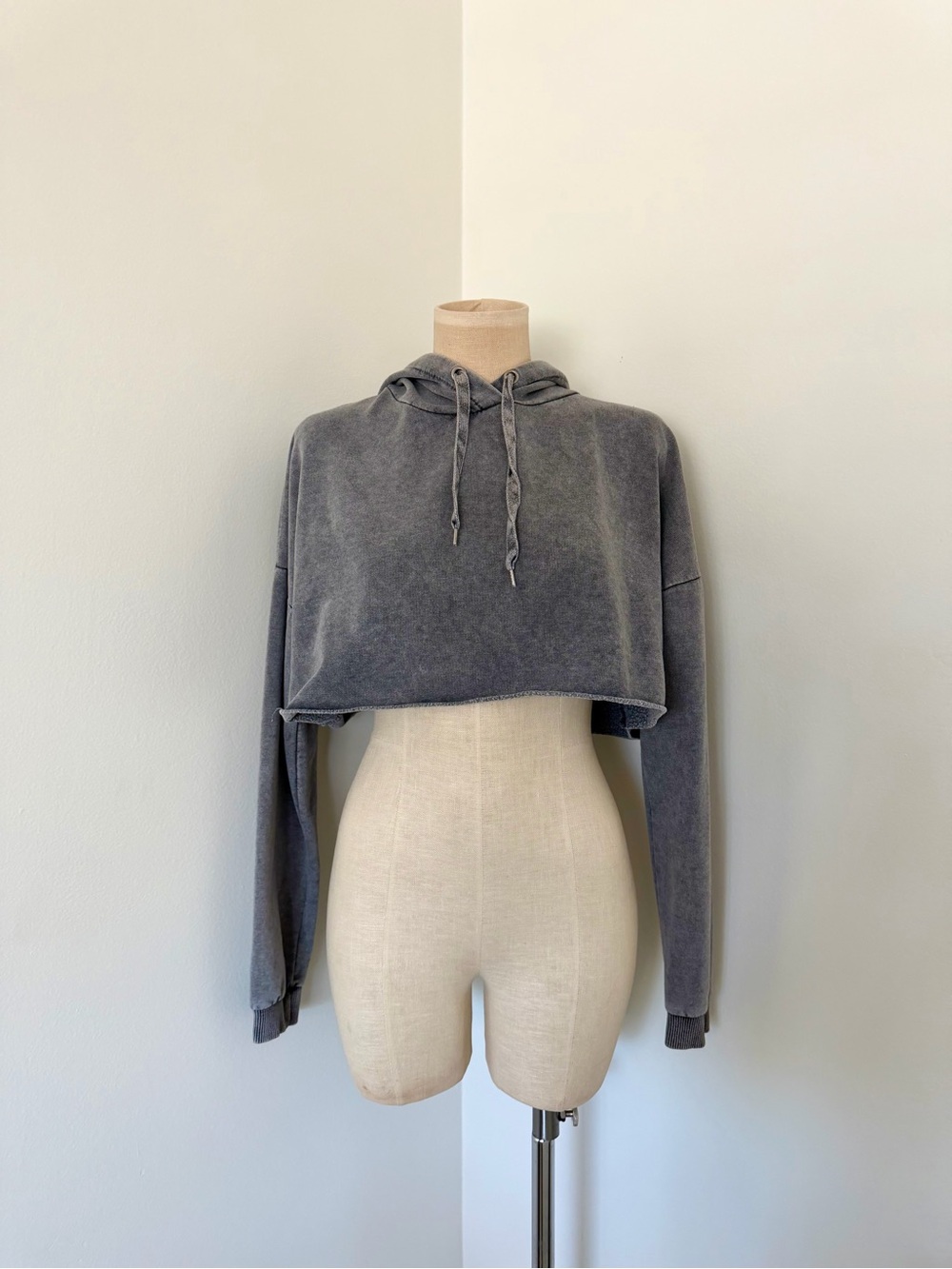 Washed Charcoal Cropped Hoodie Top